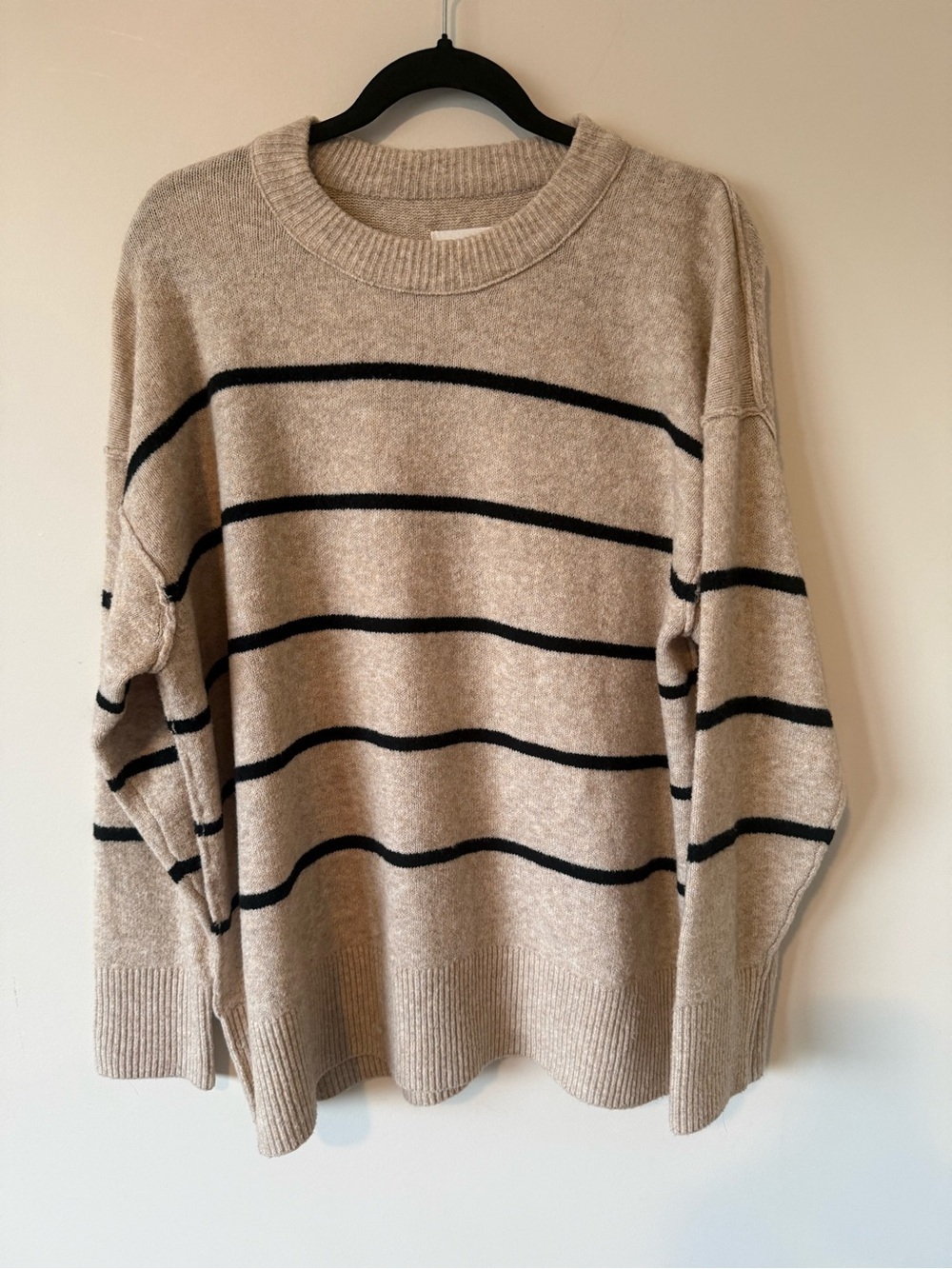 71. | aerie | unREAL Sweater | Beige Sweater with Black Stripes | M - Picture 3 of 7